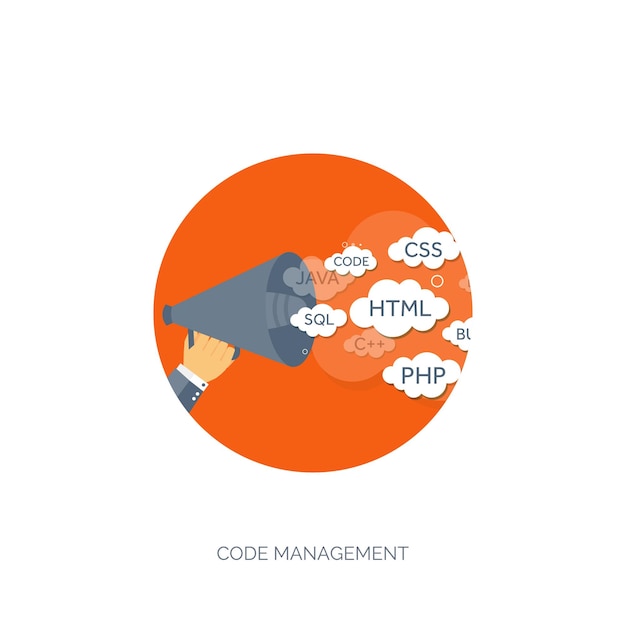 Vector illustration flat background coding programming seo search engine optimisation app