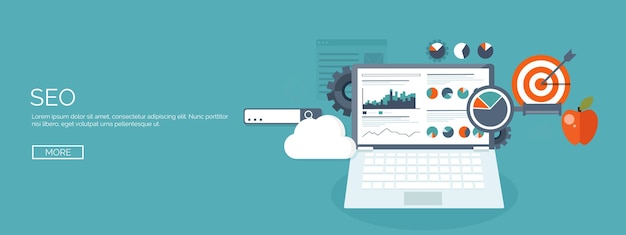 Vector illustration flat background coding programming seo search engine optimisation app