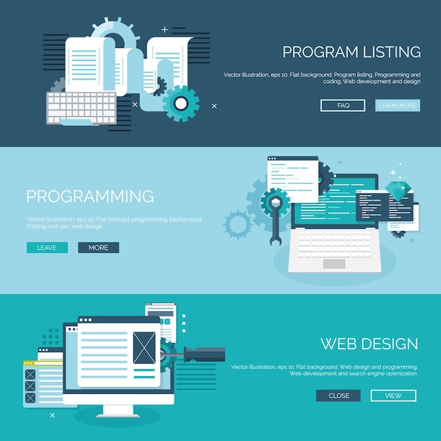 vector illustration flat background coding programming seo search engine optimization app