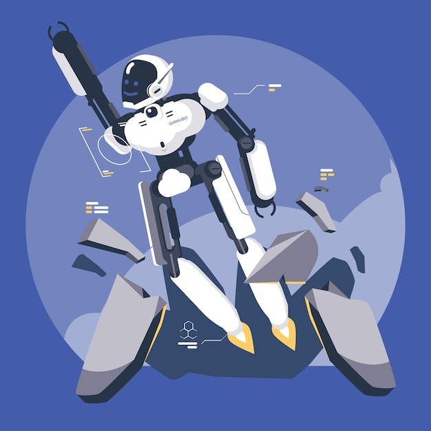 Vector Illustration Humanoid Robot Flying Success