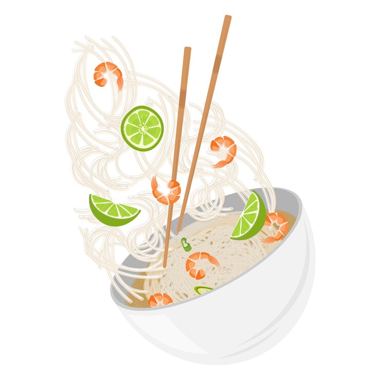 Vector vector illustration logo clipart levitation bihun bee hoon mee hoon or rice noodles soup