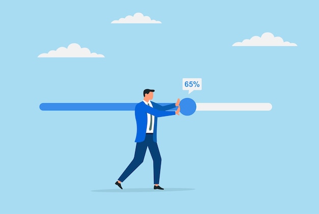 vector illustration of a businessman actively working to complete a progress bar
