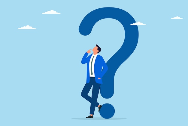 vector illustration of a businessman thinking about a solution to a big problem