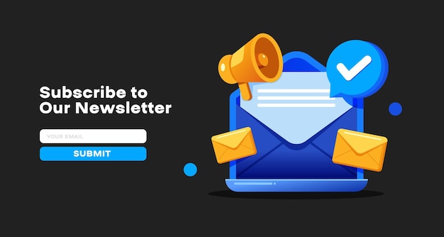 Vector illustration of a newsletter subscription form with an envelope megaphone and submit button Ideal for web and app designs promoting email subscriptions and digital marketing campaigns