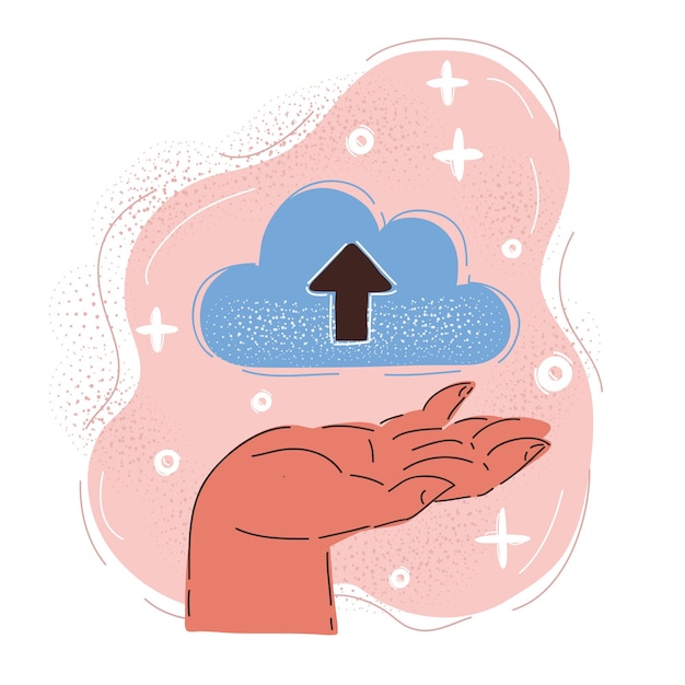 Vector illustration of Cloud upload symbol on human hand File storage concept
