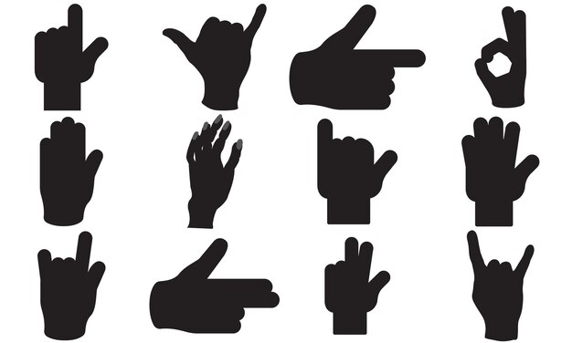 vector illustration of collection of hand gestures silhouettes Hand vector