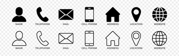 Vector illustration of Contact icon set isolated on transparent background