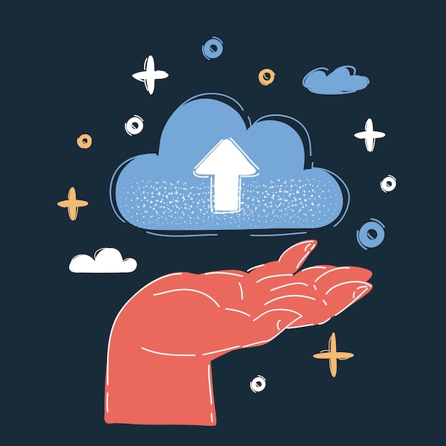 Vector illustration of Hand hold storage cloud on dark backround