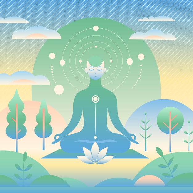 Vector illustration of healthy lifestyle meditation and mindfulness natural and peaceful environment