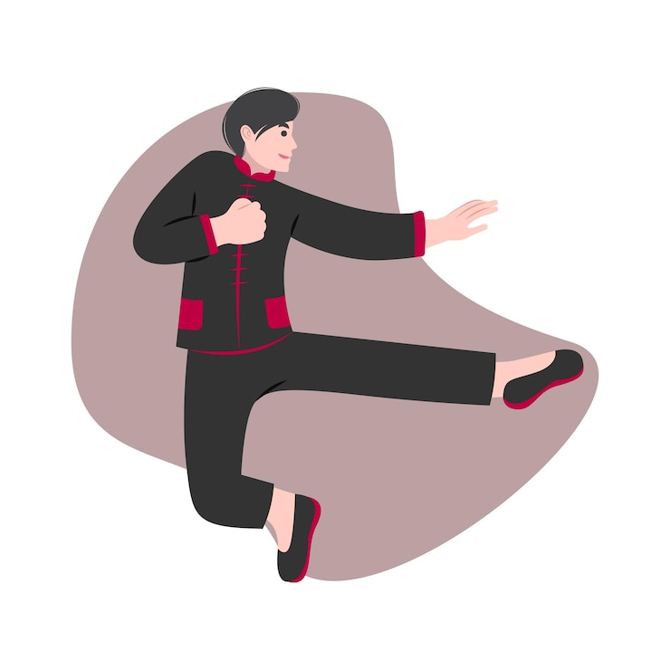 Vector vector illustration of kungfu martial art on white background