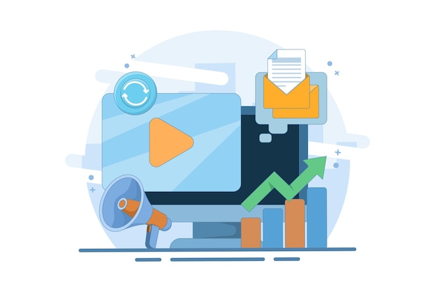 vector illustration of marketing automation concept or automated marketing system