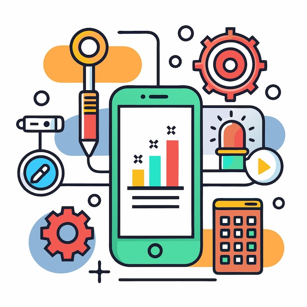 Vector Illustration of Mobile Technology and Digital Tools Icons Set for App Development Internet of Things and Smart Devices