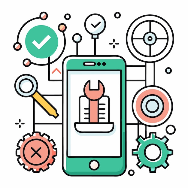 Vector Illustration of Mobile Technology and Digital Tools Icons Set for App Development Internet of Things and Smart Devices