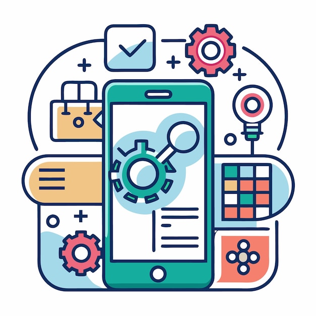 Vector Illustration of Mobile Technology and Digital Tools Icons Set for App Development Internet of Things and Smart Devices