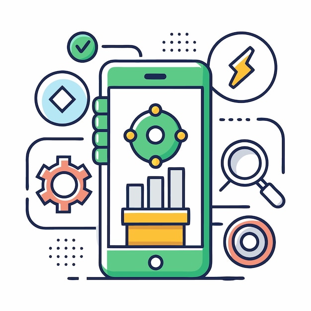 Vector Illustration of Mobile Technology and Digital Tools Icons Set for App Development Internet of Things and Smart Devices