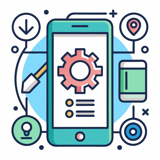 Vector Illustration of Mobile Technology and Digital Tools Icons Set for App Development Internet of Things and Smart Devices