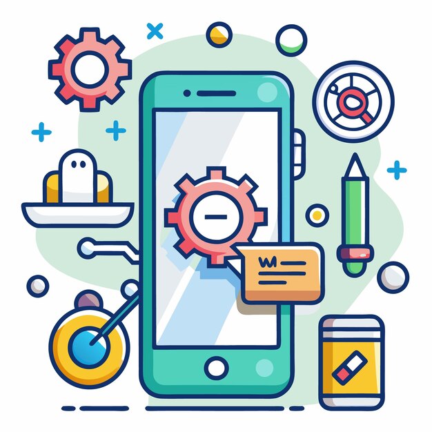 Vector Illustration of Mobile Technology and Digital Tools Icons Set for App Development Internet of Things and Smart Devices