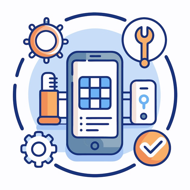 Vector Illustration of Mobile Technology and Digital Tools Icons Set for App Development Internet of Things and Smart Devices