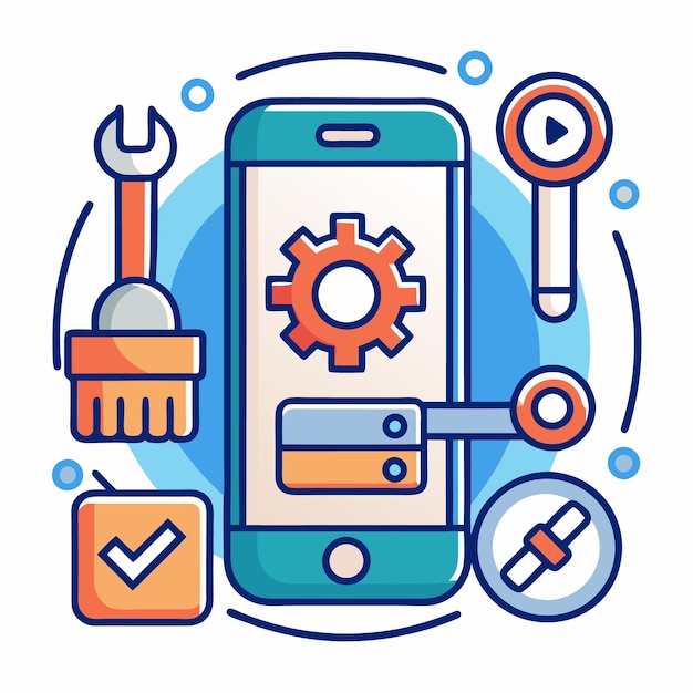 Vector Illustration of Mobile Technology and Digital Tools Icons Set for App Development Internet of Things and Smart Devices