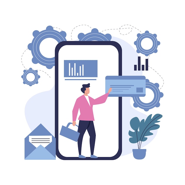 vector illustration of person carrying mobile phone business concept