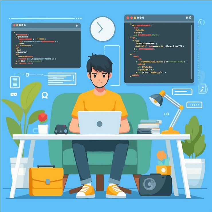 Vector vector illustration of programmer in flat design style