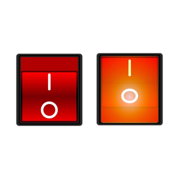 Vector Illustration Of Red Rocker Switch On And Off Positions