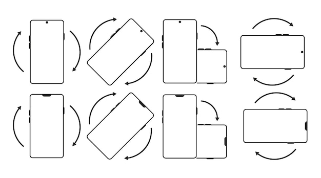 Vector illustration of rotate your phone icons Smartphone with arrows in multiple orientations Perfect for mobile apps UI responsive design and interface guides