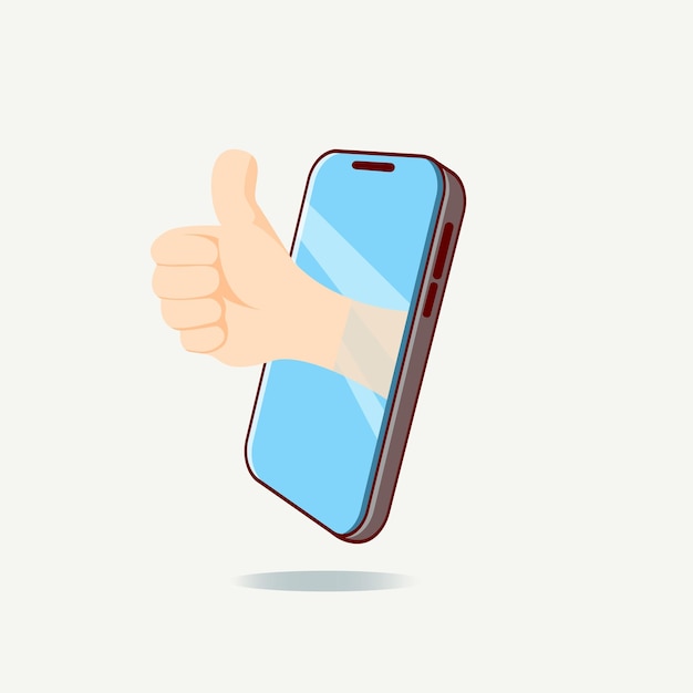 vector illustration of thumbs up came out from smartphone concept illustration of rating isolated on a white background
