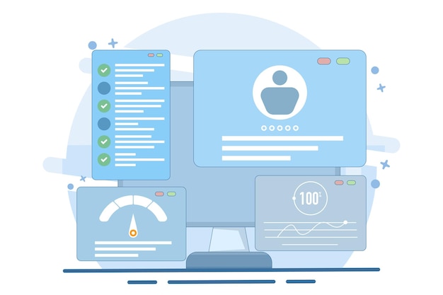 vector illustration of usability testing or qa engineering concept for tester looking for bugs