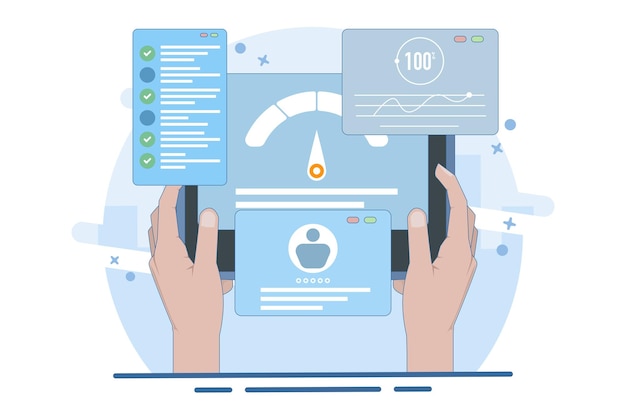 vector illustration of usability testing or qa engineering concept for tester looking for bugs