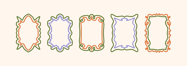 Vector Illustration Set of Colorful Hand Drawn Frames with Twisted Decorative Borders