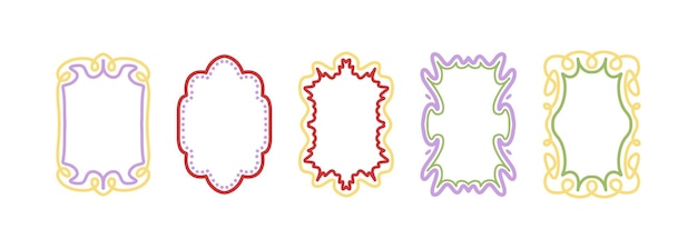 vector illustration set of decorative hand drawn frames with pastel curved stamp inspired borders