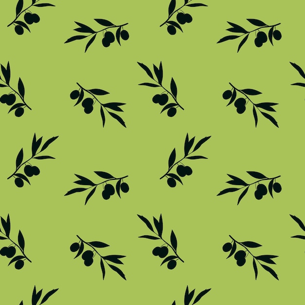vector illustration with seamless pattern of olive branch on a green background. label for olive oil producers, olive packaging design, fabric print