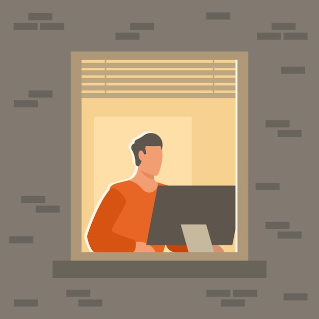 Vector Image Of A Man Working On A Desktop Computer Isolated On White Background