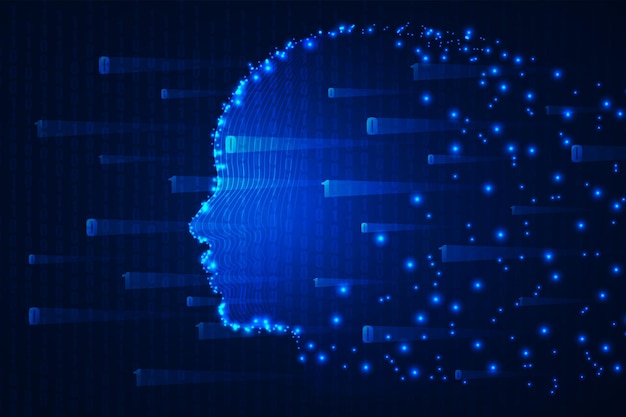 vector image of artificial intelligence in the form of a glowing human head binary code