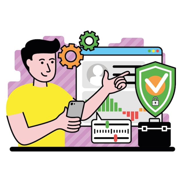 vector image of person conducts training on security systems in the digital business