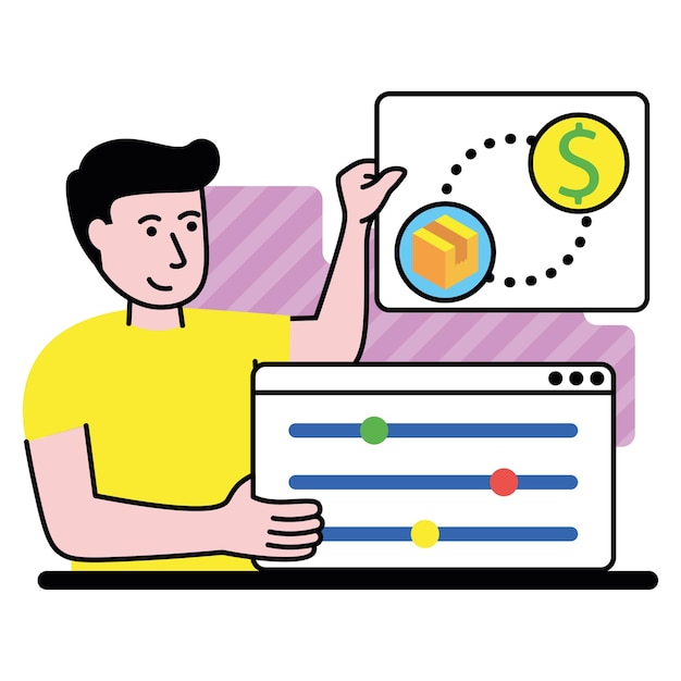 vector image with a man who shows the benefits of digital business