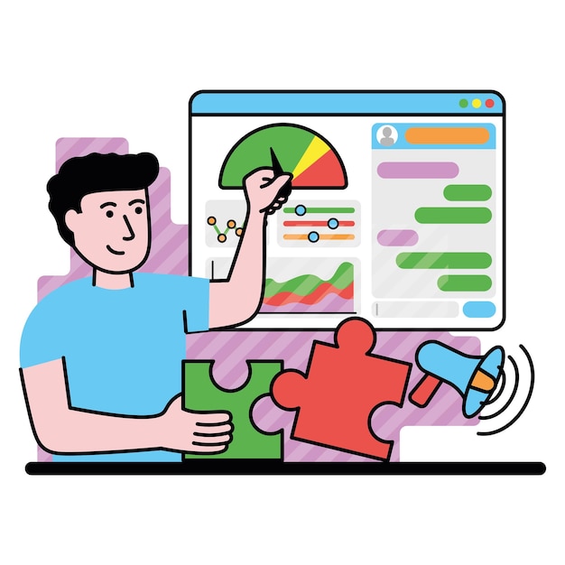 vector image with person who controls and analyzes business activities