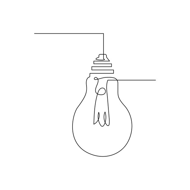 Vector in one continuous line drawing light bulb symbol isolated on white background minimalist