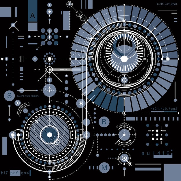 Vector industrial and engineering background, future technical plan. Perspective blueprint of mechanism, mechanical scheme. For use as website background.