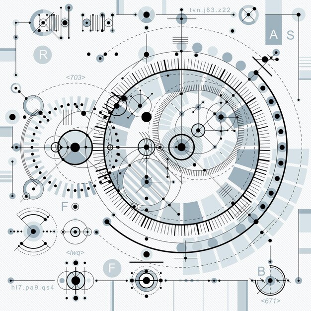 Vector industrial and engineering background, future technical plan. Perspective blueprint of mechanism, mechanical scheme. For use as website background.