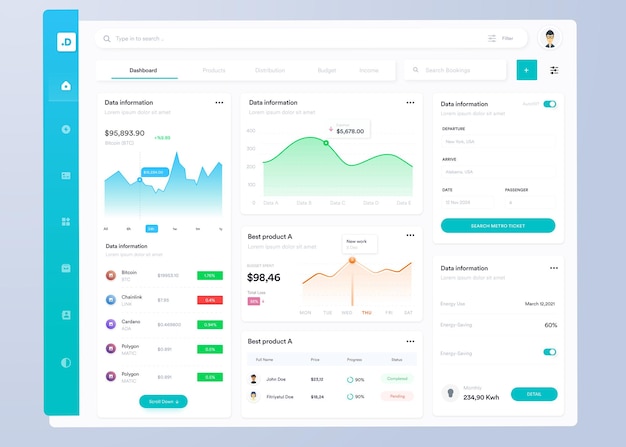 Vector infographic dashboard ui ux design with graphs charts and diagrams web interface template