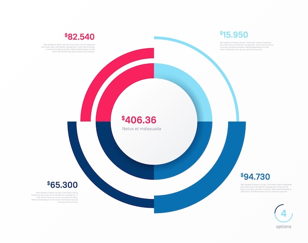 Vector infographic round chart template Four options steps parts