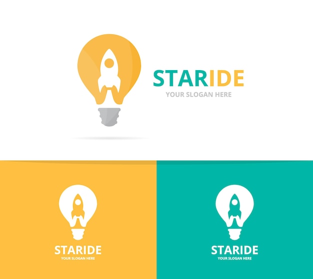 Vector lamp and rocket logo combination Lightbulb and airplane symbol or icon Unique idea and flight logotype design template