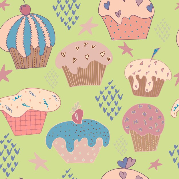 Vector liền mạch bánh cupcake dễ thương
