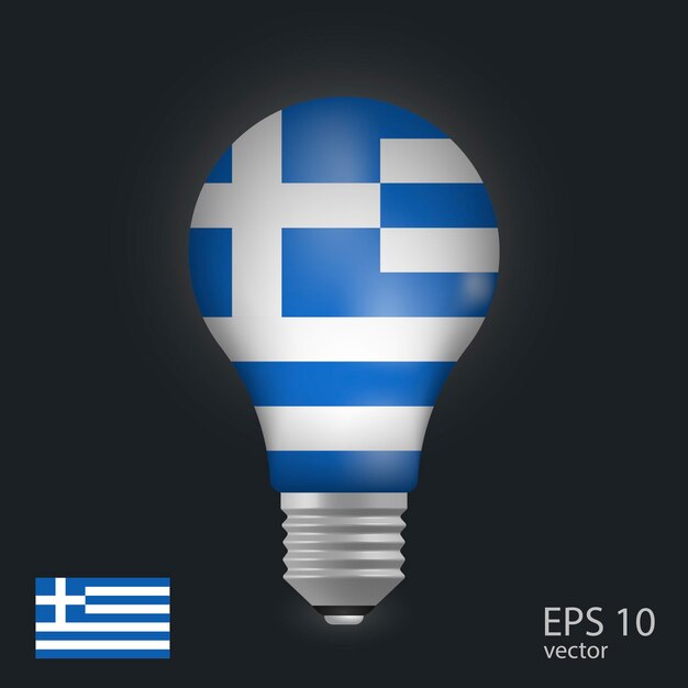 Vector light bulb with flag of Greece 3D rendering isolated on gray background