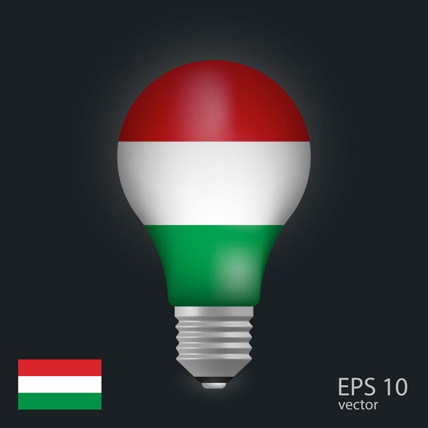 vector light bulb with flag of hungary 3d rendering isolated on gray background