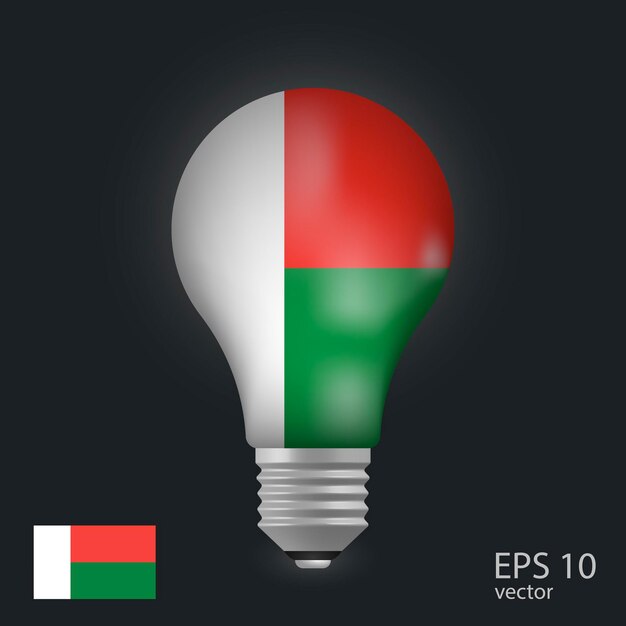 vector light bulb with flag of madagascar 3d rendering isolated on gray background