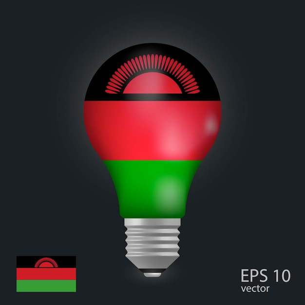 vector light bulb with flag of malawi 3d rendering isolated on gray background