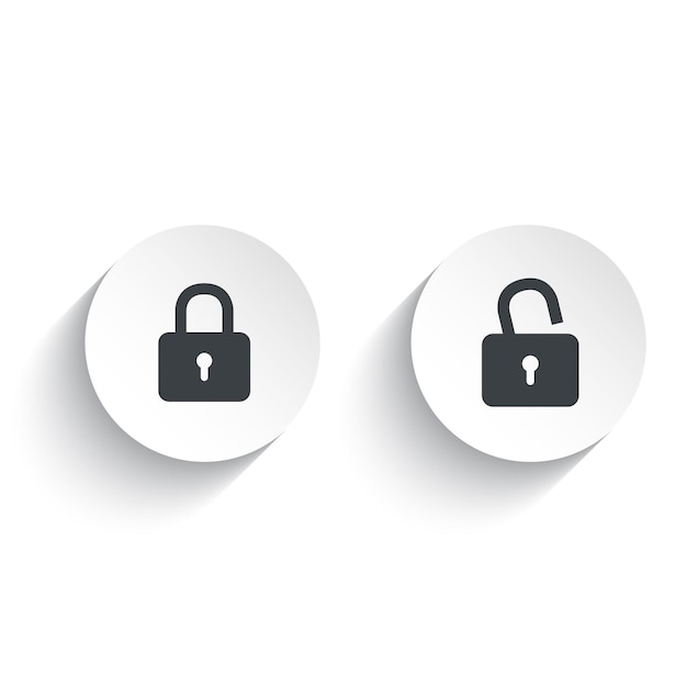 vector lock icons set with shadow on a round white button
